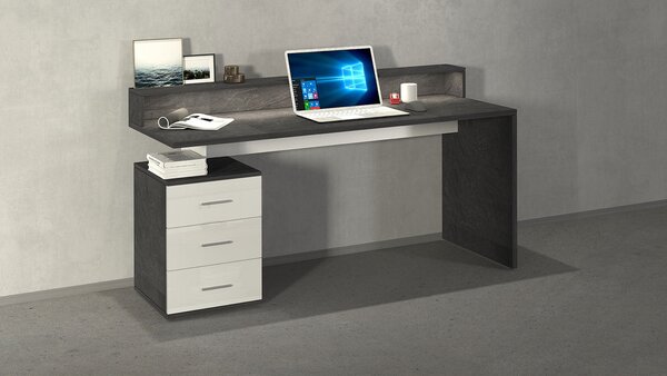 Scrivania 3 Cassetti e Ripiani a Giorno 160x60x90 cm New Selina Bianco Lucido/Report Grigio