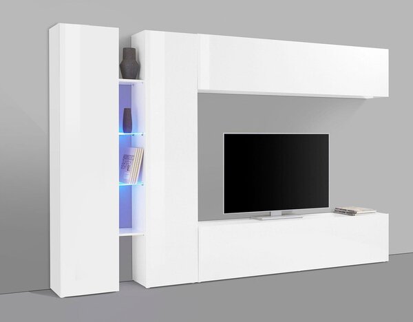 Parete Attrezzata Soggiorno 280x30x180 cm Maruska n°8 Bianco Lucido