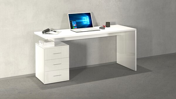 Scrivania 3 Cassetti 160x60x75 cm New Selina Bianco Lucido