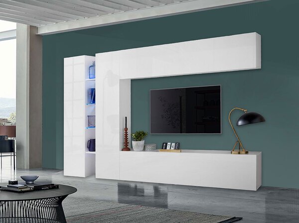 Parete Attrezzata Soggiorno 280x30x180 cm Maruska n°8 Bianco Lucido