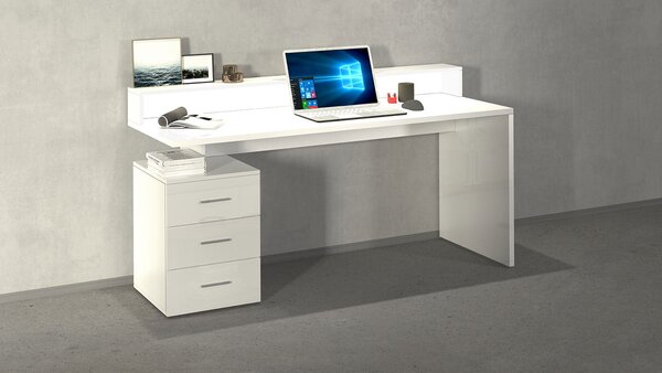Scrivania 3 Cassetti e Ripiani a Giorno 160x60x90 cm New Selina Bianco Lucido
