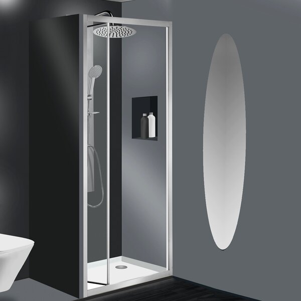 Porta doccia pieghevole Essential 90 cm, H 185 cm in vetro temprato,  spessore 4 mm trasparente silver