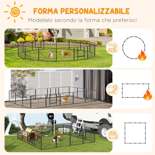 PawHut Recinto per Cani e Cuccioli con 16 Pannelli Modulabili e 2 Ingressi, 80x1.5x60cm|Aosom