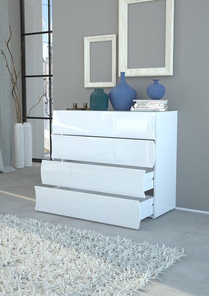 Comò 4 Cassetti 100x40x81,5 cm Onda 4C Bianco Lucido