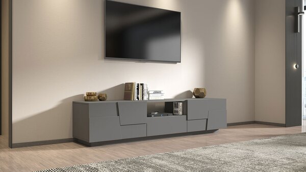 Mobile Tv 4 Anta 1 Cassetto e Ripiano a Giorno 220x44x46 cm Pongo 4A 1C Grigio Antracite Opaco