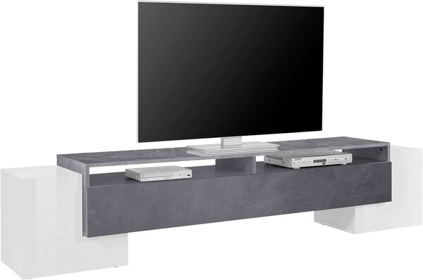 Mobile Tv 3 Ante e Ripiano a Giorno 210x45x45 cm Pillon Low 2A 1R Bianco Lucido/Report Grigio