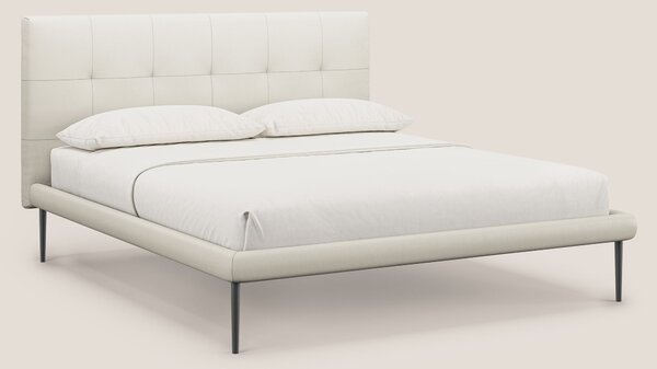 Midori letto imbottito trapuntato in ecopelle con piedini alti T04 bia
