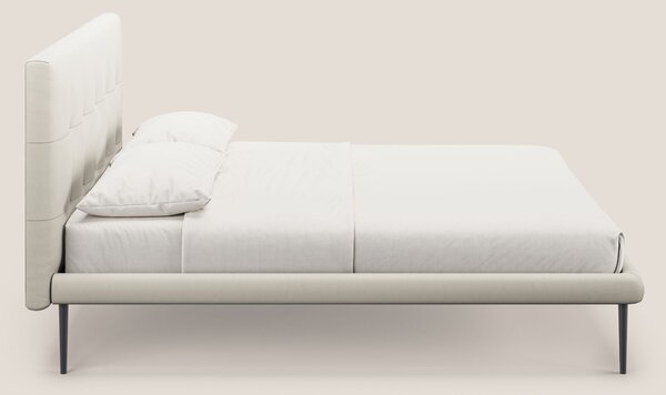 Midori letto imbottito trapuntato in ecopelle con piedini alti T04 bia