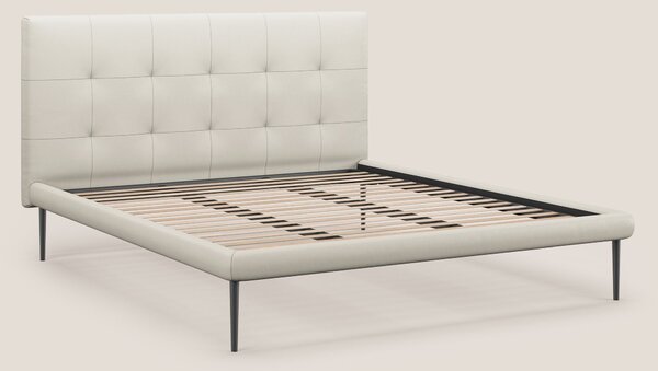 Midori letto imbottito trapuntato in ecopelle con piedini alti T04 bia