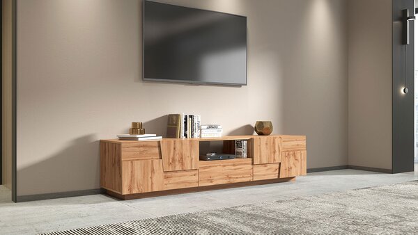 Mobile Tv 4 Anta 1 Cassetto e Ripiano a Giorno 220x44x46 cm Pongo 4A 1C Rovere Wotan