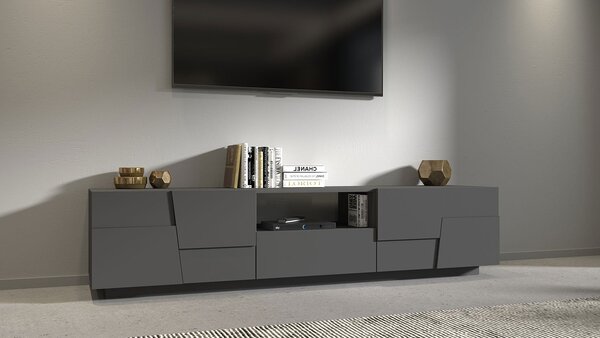 Mobile Tv 4 Anta 1 Cassetto e Ripiano a Giorno 220x44x46 cm Pongo 4A 1C Grigio Antracite Opaco
