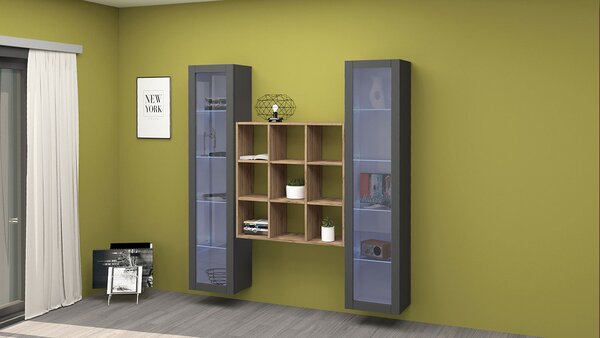 Parete Attrezzata Soggiorno 170x30x180 cm Maruska n°28 Grigio Antracite Opaco/Rovere Wotan