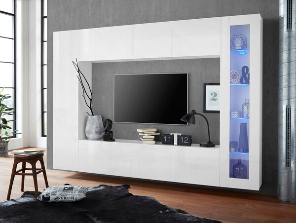 Parete Attrezzata Soggiorno 260x30x180 cm Maruska n°3 Bianco Lucido