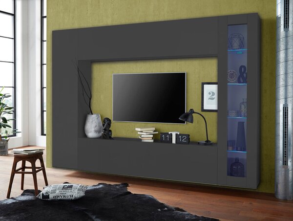 Parete Attrezzata Soggiorno 260x30x180 cm Maruska n°3 Grigio Antracite Opaco