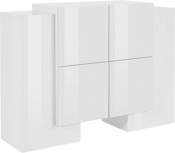 Credenza con 6 Ante 130x45x100 cm Pillon High 2A 4A Bianco Lucido