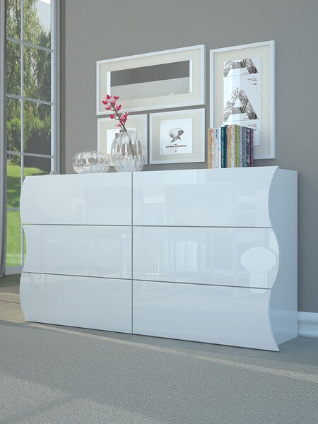 Comò 6 Cassetti 155x40x81,5 cm Onda 6C Bianco Lucido