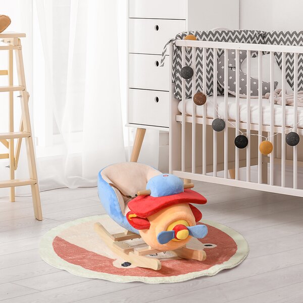 HOMCOM Dondolo a Forma di Aeroplano per Bambini di Età Superiore a 18 Mesi con Musica Incorporata in Legno Alamo, Max:60kg 60x33x45cm|Aosom