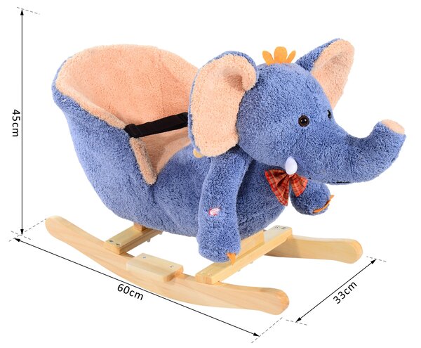 HOMCOM Cavallo a Dondolo Morbido in Legno Elefante per i Bambini 60x33x45cm|Aosom