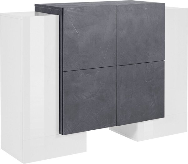 Credenza con 6 Ante 130x45x100 cm Pillon High 2A 4A Bianco Lucido/Report Grigio