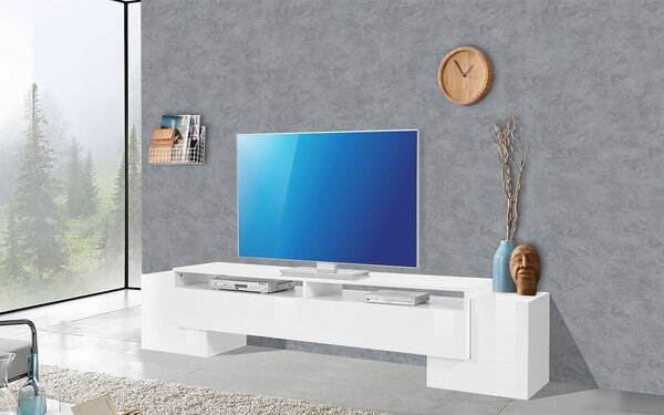 Mobile Tv 3 Ante e Ripiano a Giorno 210x45x45 cm Pillon Low 2A 1R Bianco Lucido