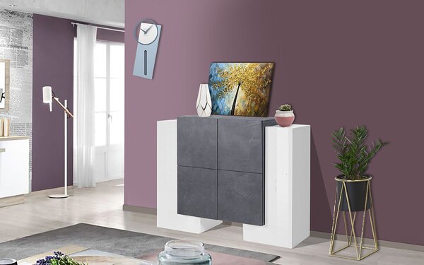 Credenza con 6 Ante 130x45x100 cm Pillon High 2A 4A Bianco Lucido/Report Grigio