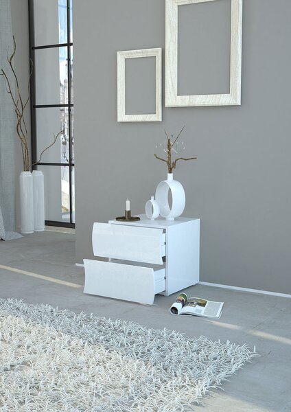 Comodino 2 Cassetti 50x40x41,3 cm Onda 2C Bianco Lucido