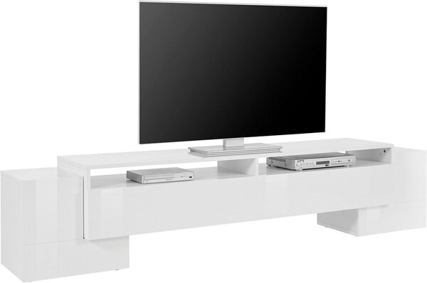 Mobile Tv 3 Ante e Ripiano a Giorno 210x45x45 cm Pillon Low 2A 1R Bianco Lucido