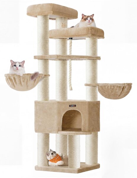 Feandrea, tiragraffi per gatti grande, multi-livello, XXL, dimensioni 55 x 55 x 186,7 cm, 11 pezzi