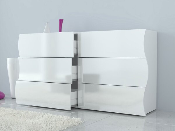 Comò 6 Cassetti 155x40x81,5 cm Onda 6C Bianco Lucido