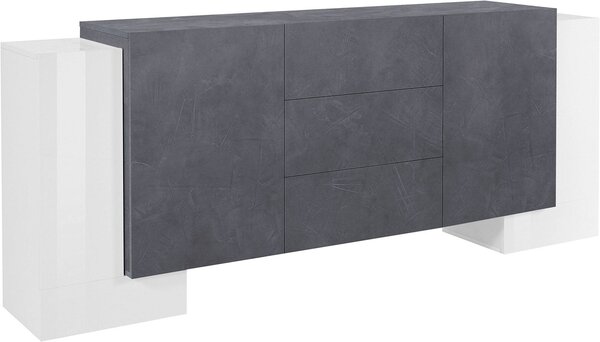 Credenza con 4 Ante e 3 Cassetti 210x45x85 cm Pillon Side 4A 3C Bianco Lucido/Report Grigio
