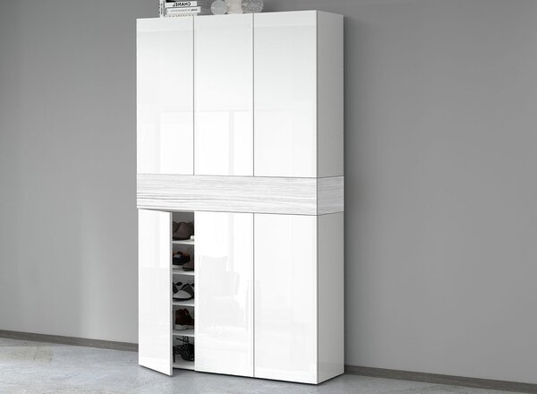 Armadio Scarpiera 6 Ante e 1 Ripiano a Ribalta 114x35x200 cm Savona 6A 1R Bianco Opaco/Larice Bianco