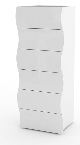 Cassettiera Alta 6 Cassetti 50x40x121,5 cm Onda 6C Bianco Lucido