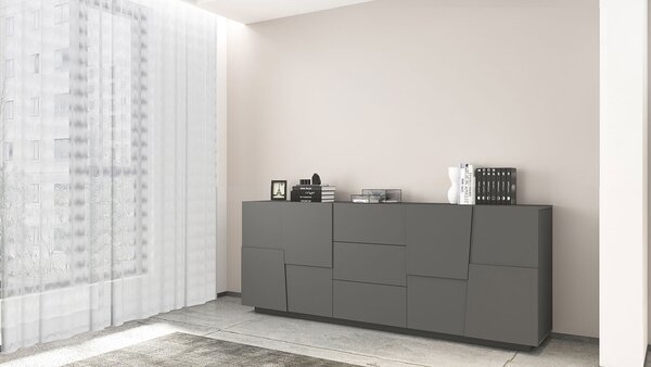 Credenza 4 Ante 3 Cassetti 220x44x86 cm Pongo 4A 3C Grigio Antracite Opaco