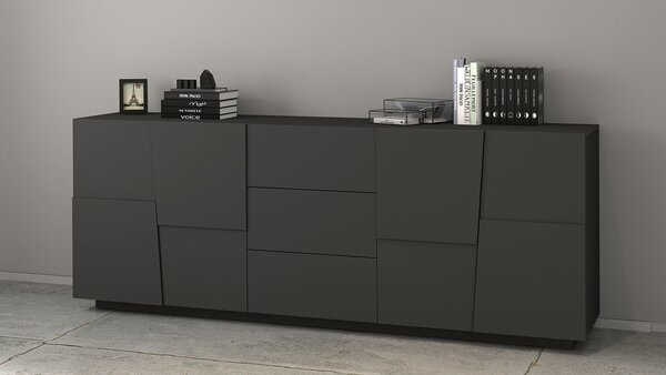 Credenza 4 Ante 3 Cassetti 220x44x86 cm Pongo 4A 3C Grigio Antracite Opaco