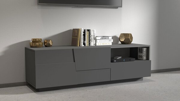 Mobile Tv 2 Anta 1 Cassetto e Ripiano a Giorno 150x45x46 cm Pongo 2A 1C Grigio Antracite Opaco