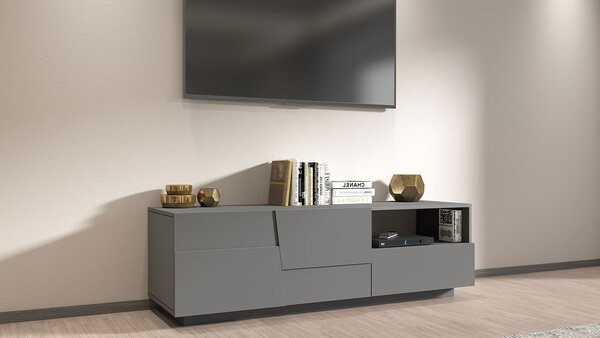 Mobile Tv 2 Anta 1 Cassetto e Ripiano a Giorno 150x45x46 cm Pongo 2A 1C Grigio Antracite Opaco