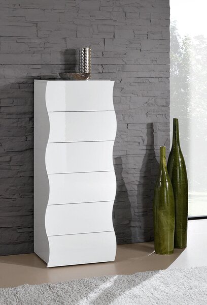 Cassettiera Alta 6 Cassetti 50x40x121,5 cm Onda 6C Bianco Lucido