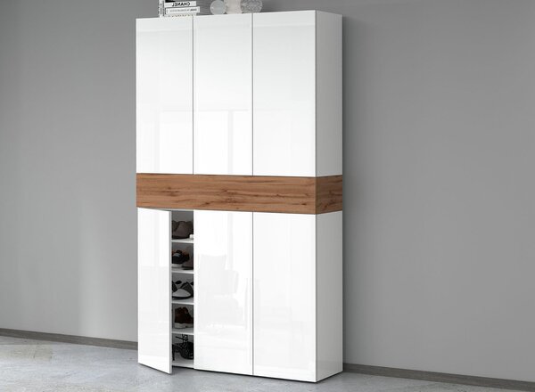 Armadio Scarpiera 6 Ante e 1 Ripiano a Ribalta 114x35x200 cm Savona 6A 1R Bianco Opaco/Rovere Wotan