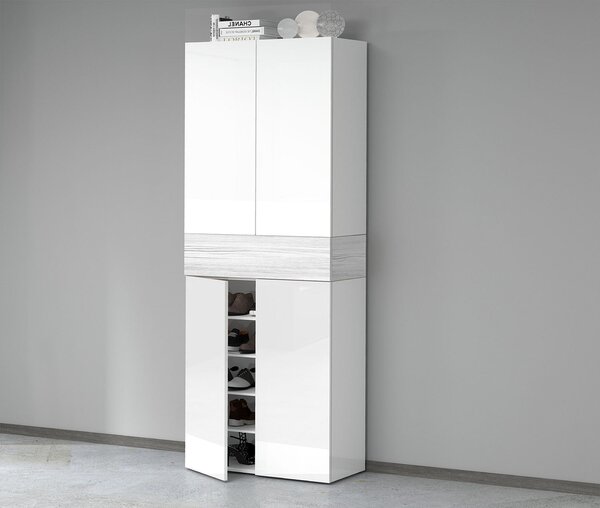 Armadio Scarpiera 4 Ante e 1 Ripiano a Ribalta 76x35x200 cm Savona 4A 1R Bianco Opaco/Larice Bianco