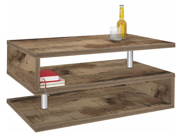 Tavolino a S con Ripiani a Giorno 90x41,5x55 cm Zeta Acero Pereira