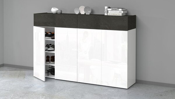Scarpiera 4 Ante e 2 Ripiano a Ribalta 152x35x100 cm Savona 4A 1R Bianco Opaco/Grigio Ardesia