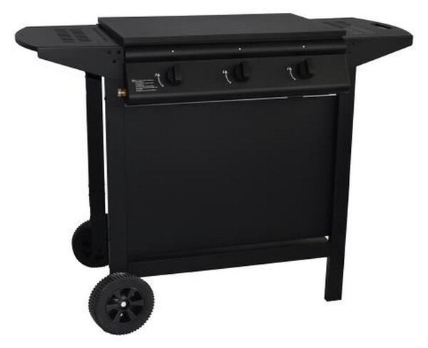 GRILL GARDEN: Griglia a gas con piastra, 3 bruciatori, accensione piezoelettrica, colore nero, superficie di cottura 62 x 42 cm, coperchio pieghevole, 2 ripiani laterali