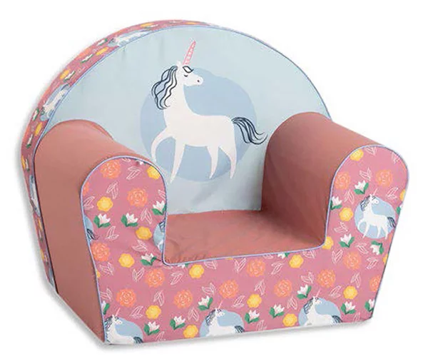Poltroncina per Bambini 42x31x50 cm in Cotone Unicorno Rosa