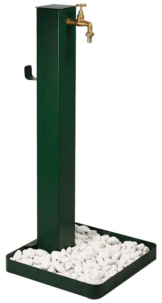 Fontana da Giardino Design a Colonna Quadrata Rubinetto in Ottone e Base con Ciottoli Verde