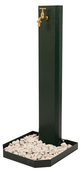 Fontana da Giardino Design a Colonna Ovale Rubinetto in Ottone e Base con Ciottoli Verde
