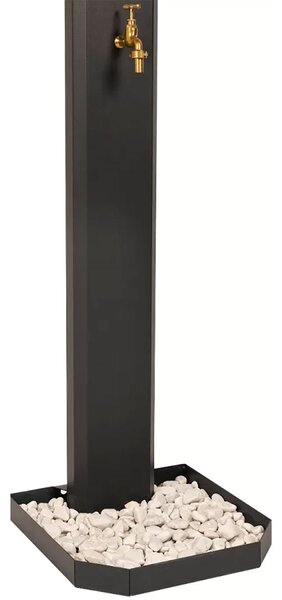 Fontana da Giardino Design a Colonna Ovale Rubinetto in Ottone e Base con Ciottoli Antracite