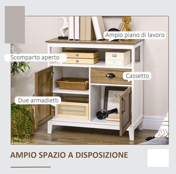 HOMCOM Mobile Cucina Stile Rustico con Armadietti e Cassetto, 76,6x 35x 81,5cm, Bianco e Marrone|Aosom