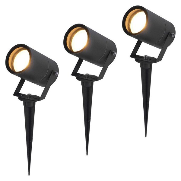 Hoftronic Faretto da giardino a LED 3x dimmerabile GU10 IP65 Nero