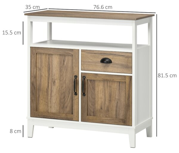 HOMCOM Mobile Cucina Stile Rustico con Armadietti e Cassetto, 76,6x 35x 81,5cm, Bianco e Marrone|Aosom