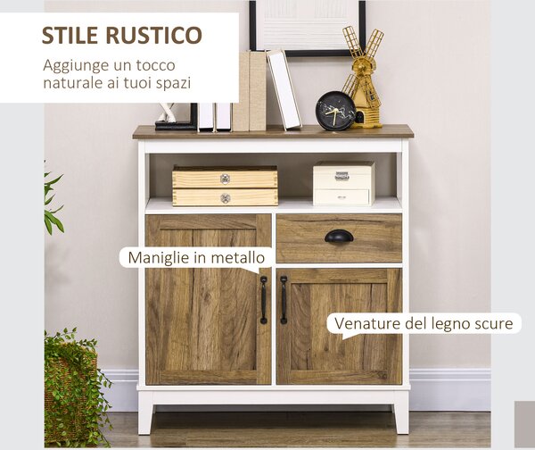 HOMCOM Mobile Cucina Stile Rustico con Armadietti e Cassetto, 76,6x 35x 81,5cm, Bianco e Marrone|Aosom